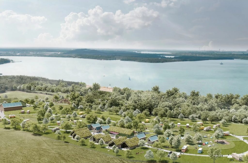 Architekten-Luftbild vom Campingplatz am See