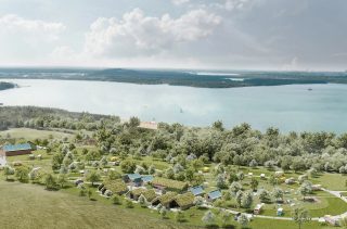 Planungsentwurf: Luftbild vom Campingplatz am See